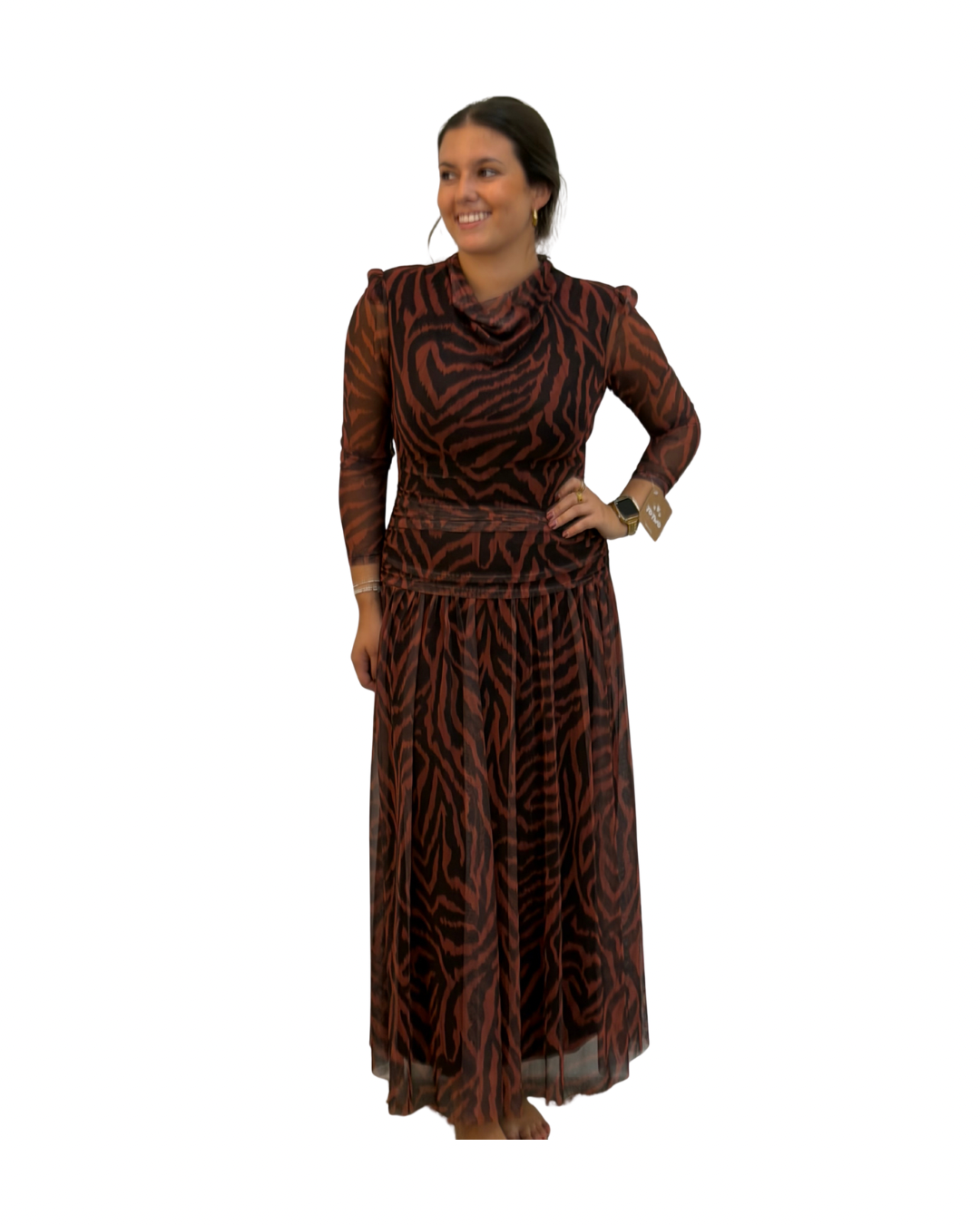 Vestido tul estampado cebra naranja