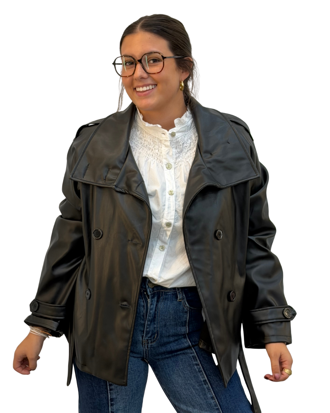 Chaqueta cuello polipiel negra