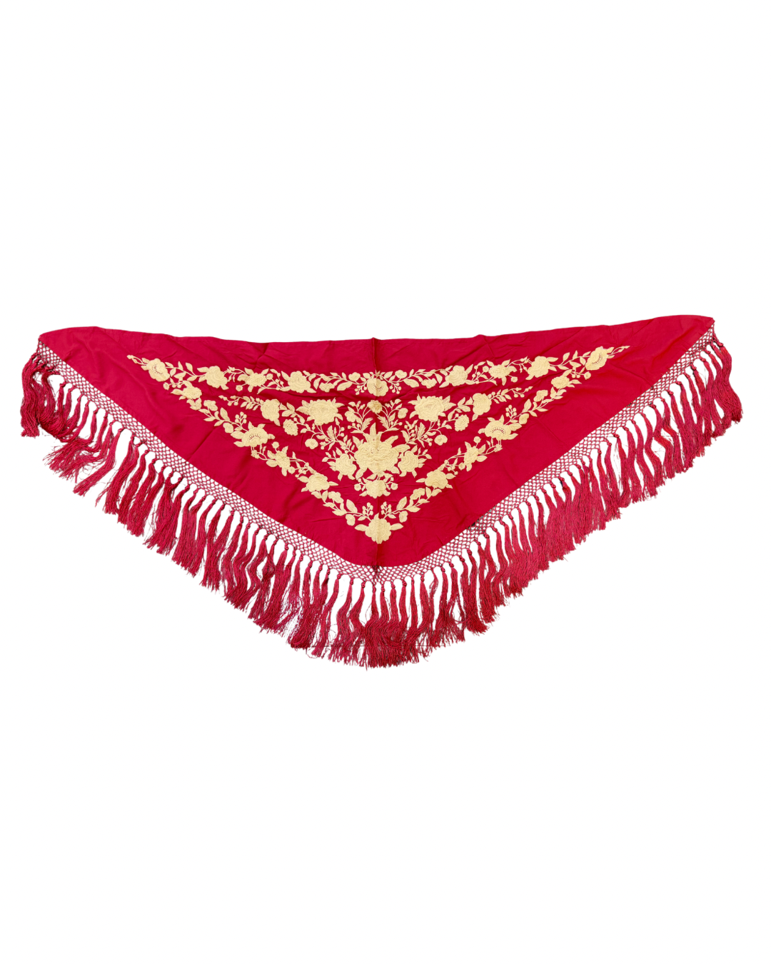 Mantón rosa bordado en marfil
