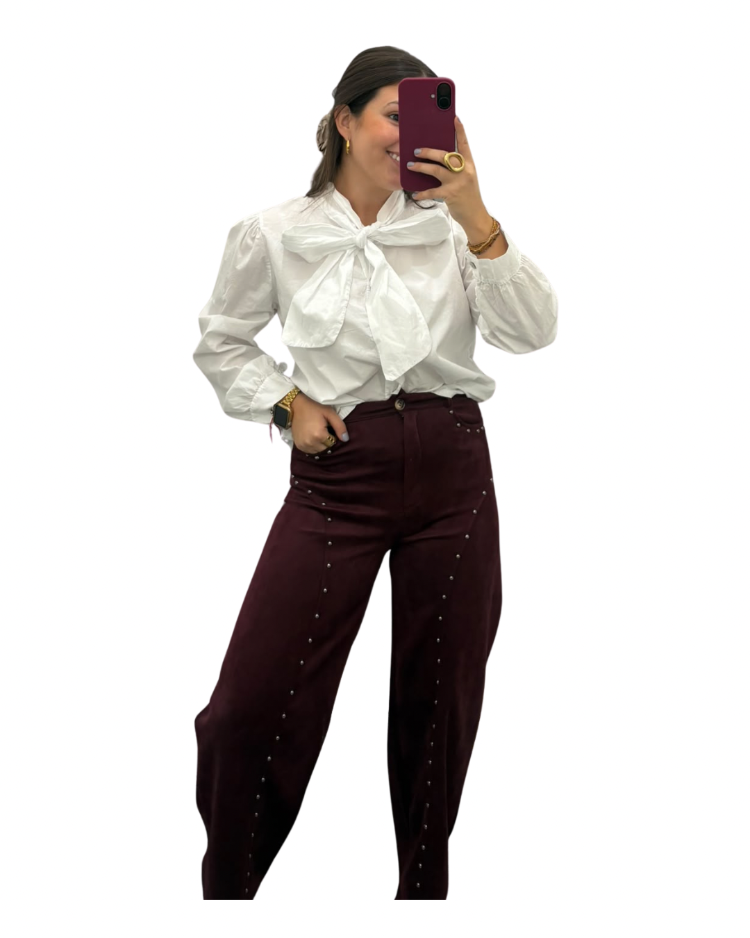 Pantalón antelina burdeos