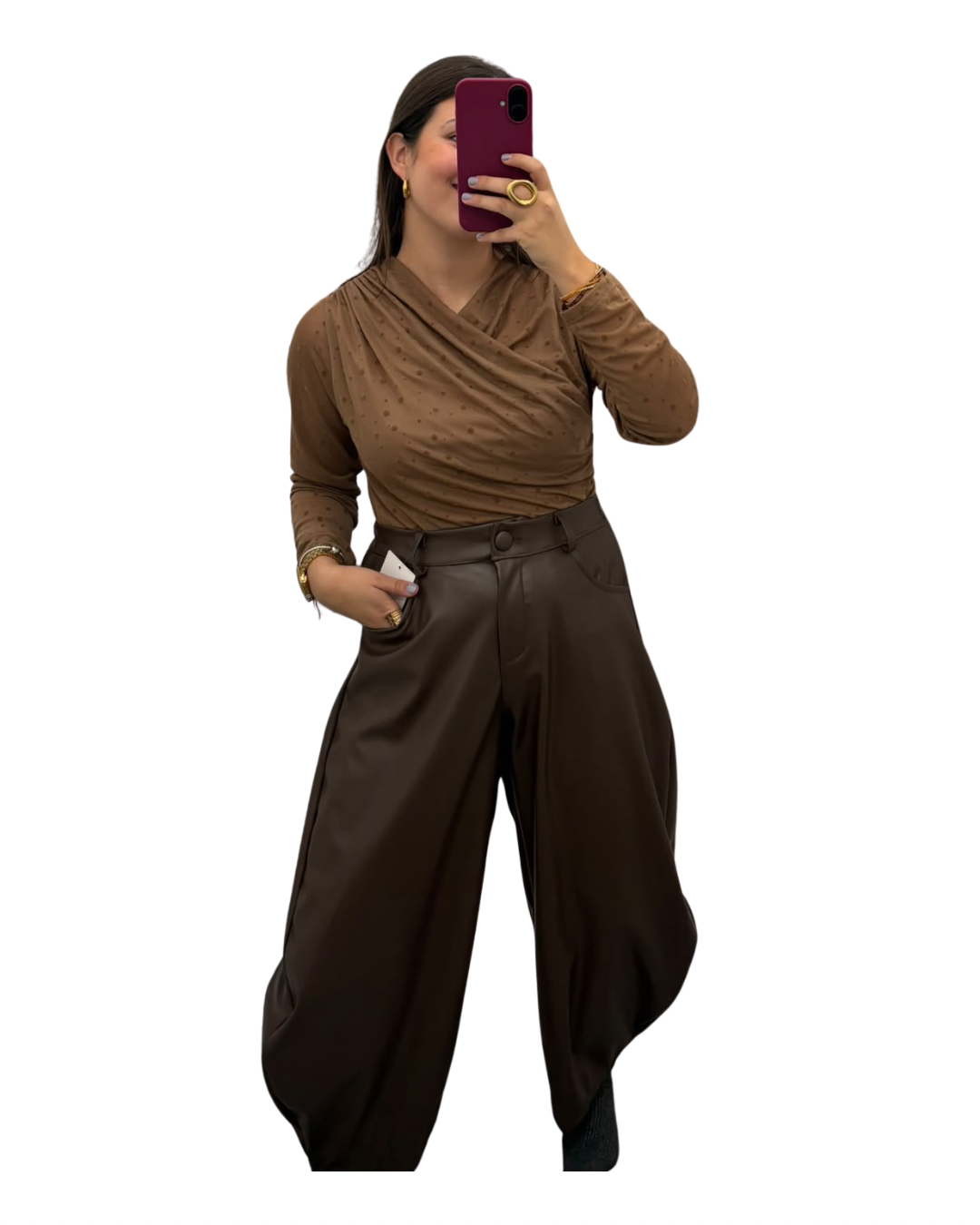 Pantalón polipiel marrón
