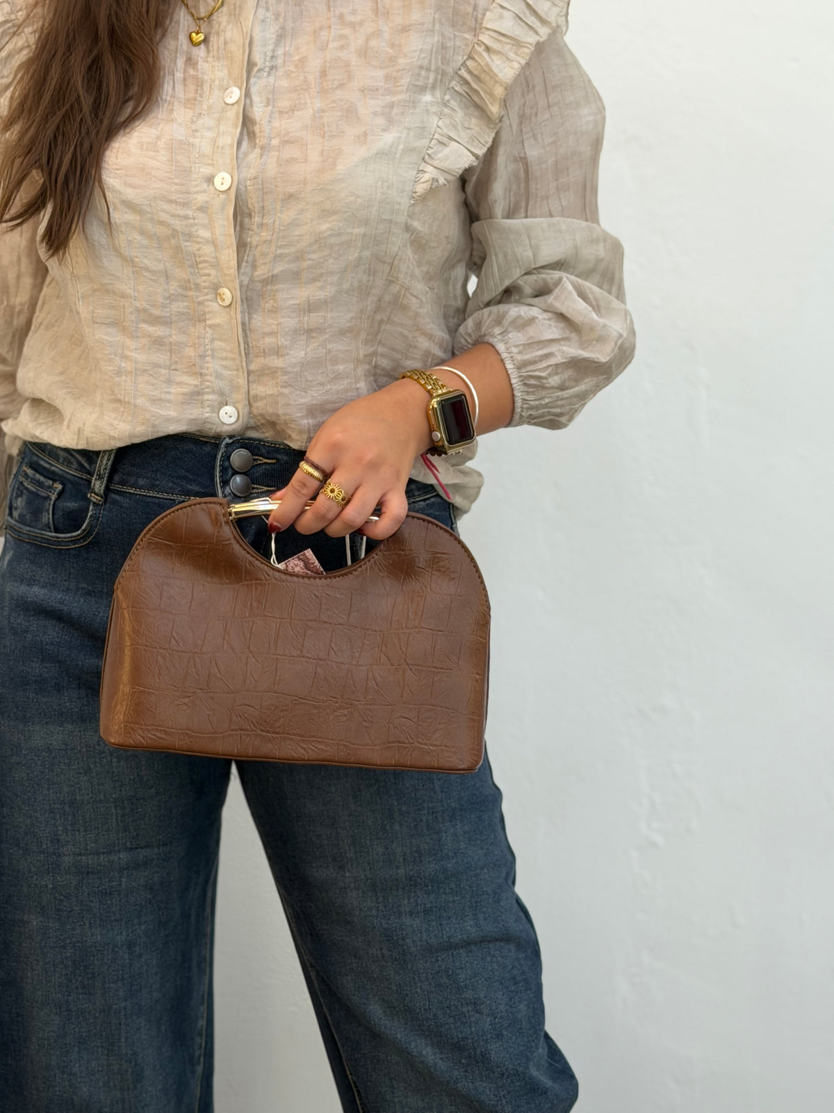 Bolso mano polipiel marrón