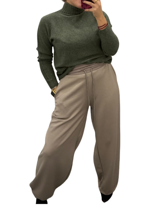 Pantalón chandal detalle cintura taupe