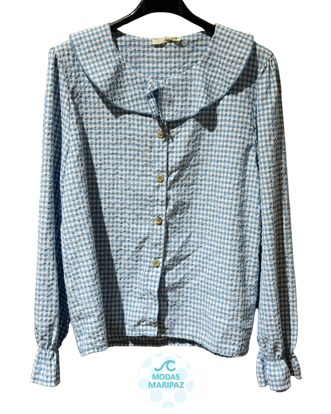 BLUSA VICHY CUELLO BEBÉ CELESTE