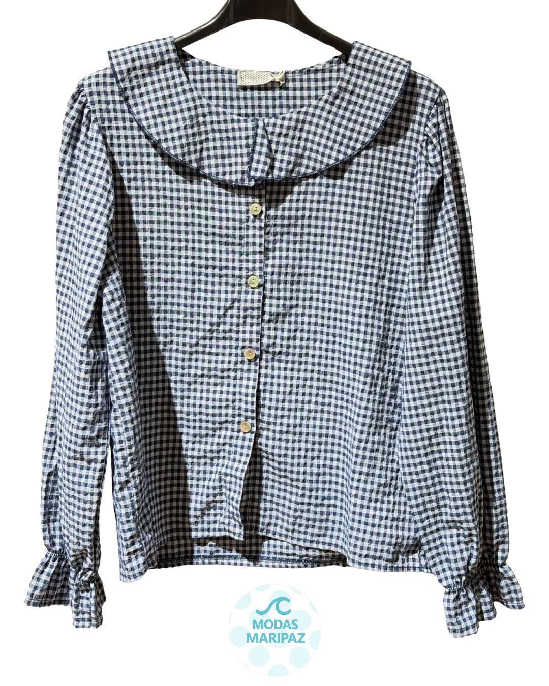 BLUSA VICHY CUELLO BEBÉ AZUL MARINO