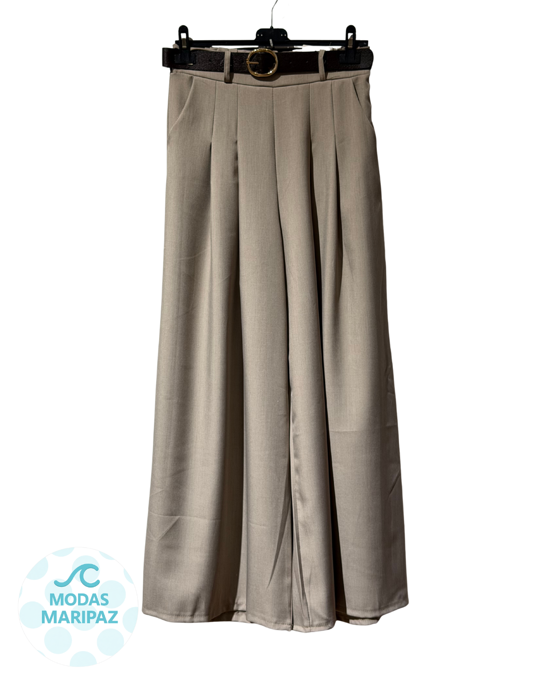 PANTALÓN PINZA PATA DE ELEFANTE BEIGE