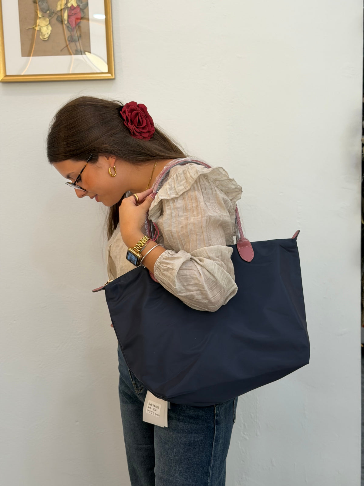 Bolso Uni azul marino + asas rosas