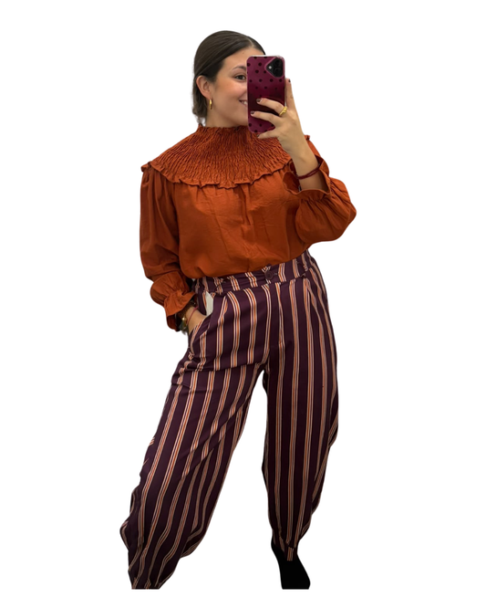 Pantalón listas berenjena