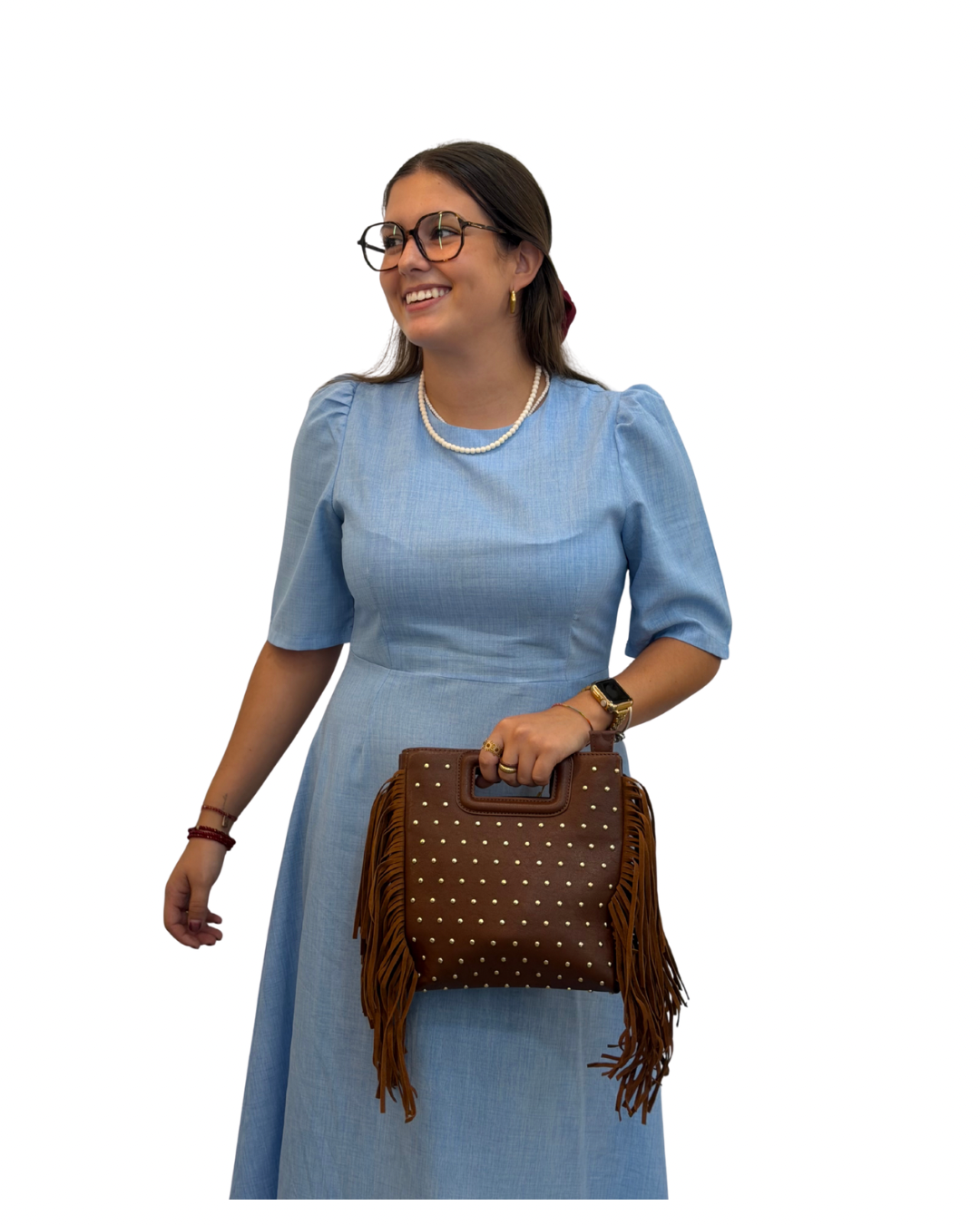 Bolso material tachuela marrón