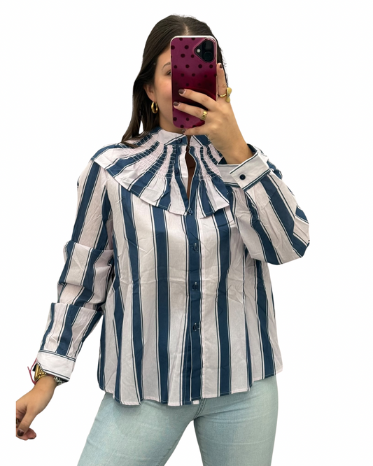 Blusa rayas celeste y blanca talla L