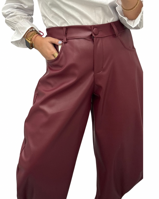 Pantalón balloon burdeo polipiel