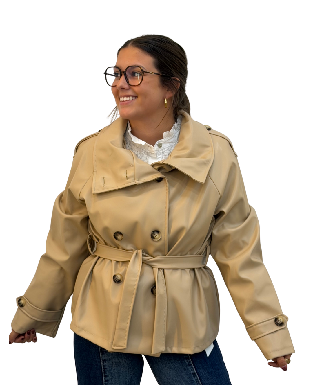 Chaqueta cuello polipiel beige