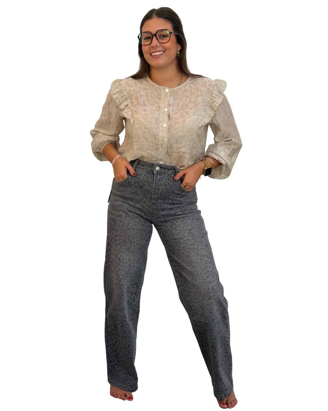 Vaqueros animal print gris