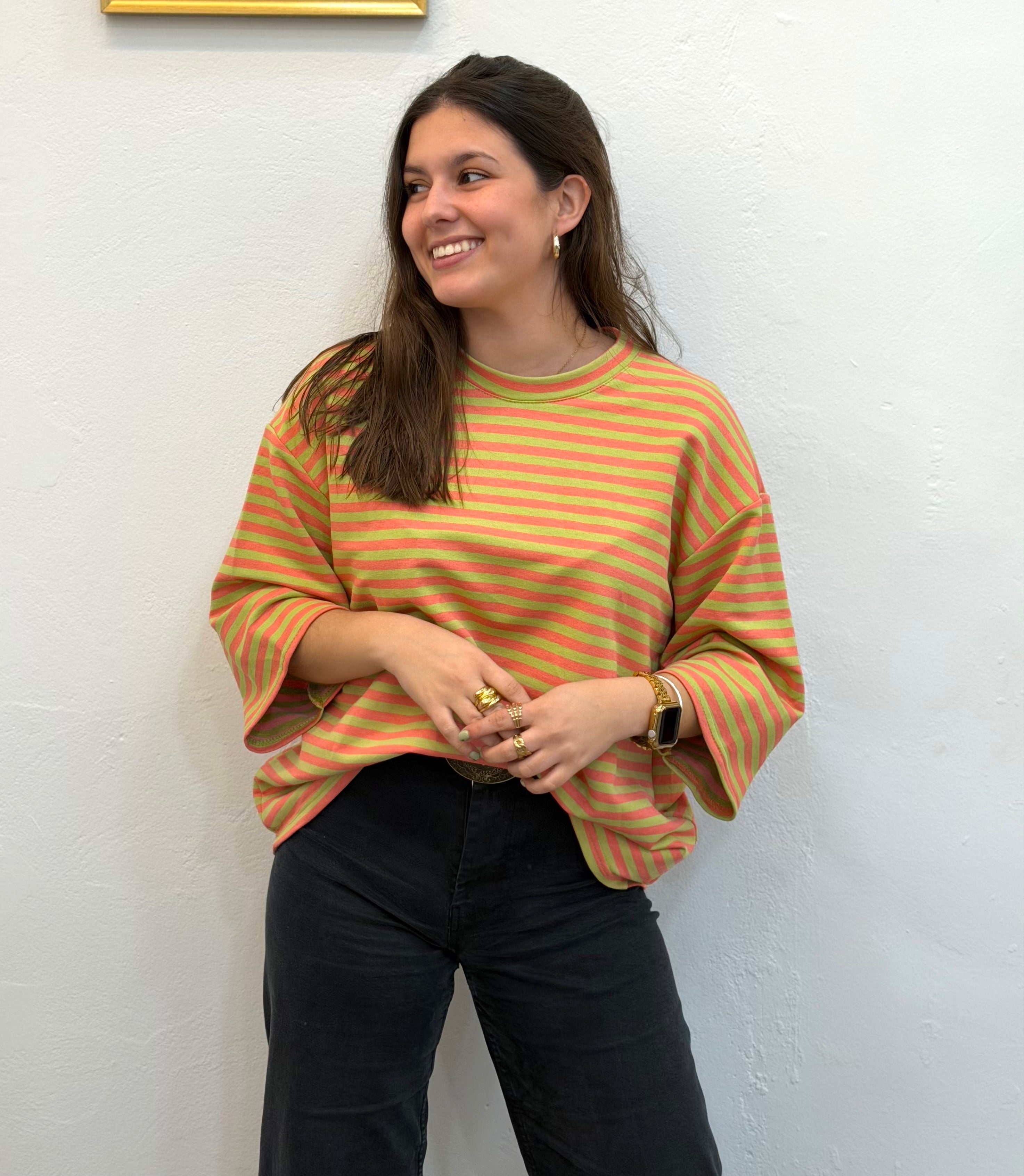 Camiseta Oversize RAYAS VERDE Y ROSA