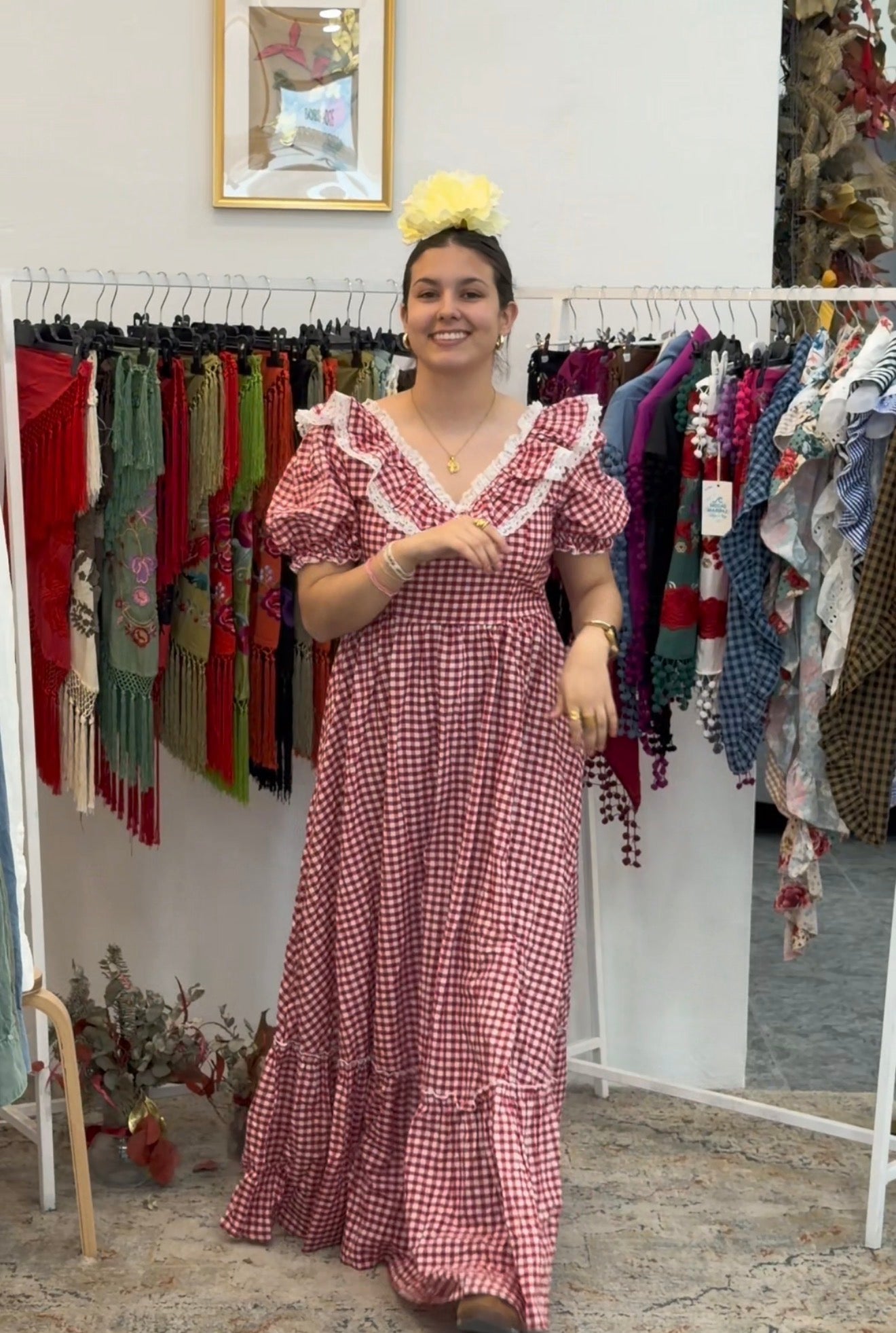 BATAS FLAMENCA VICHY ROJO