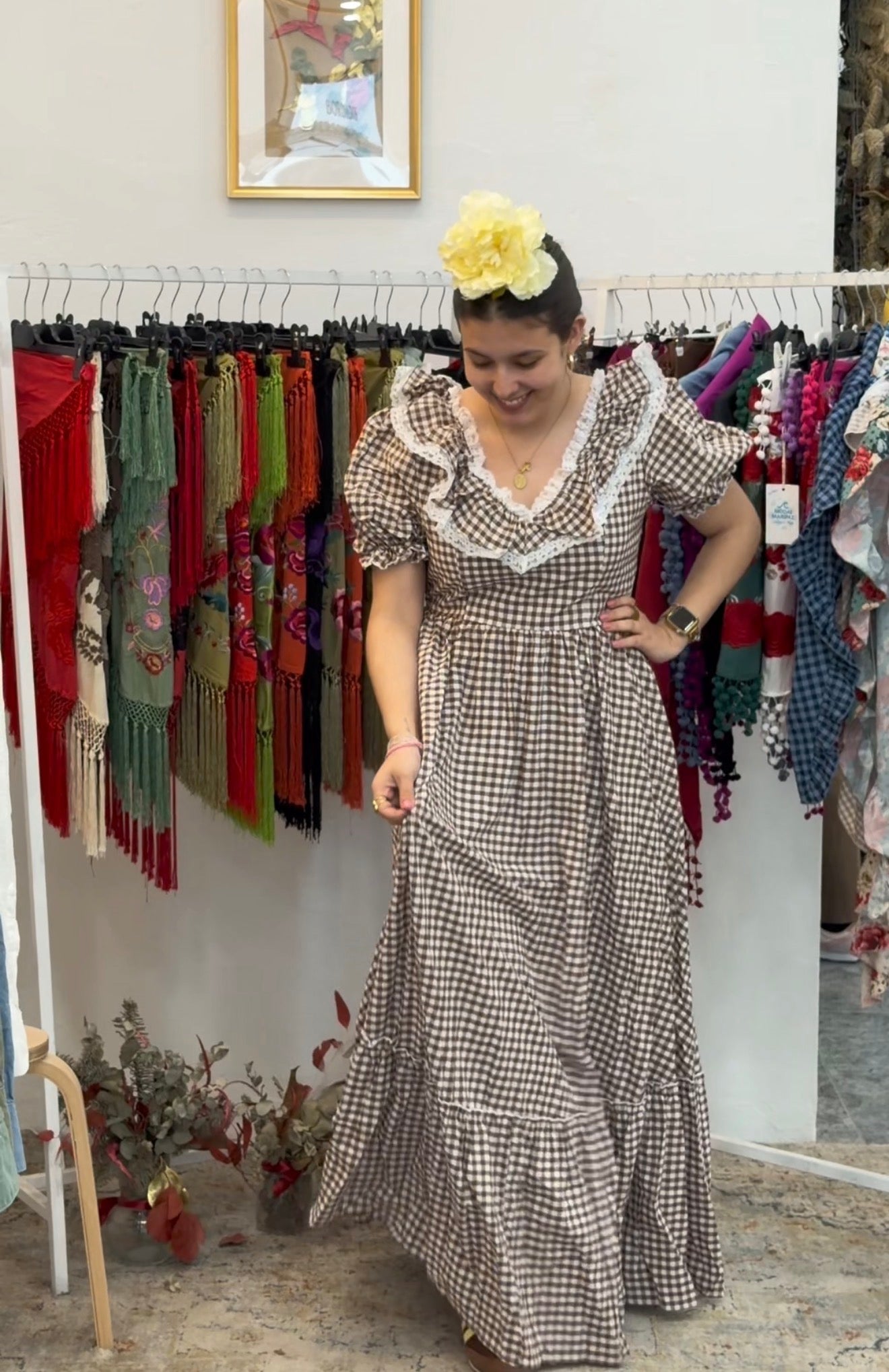 BATAS FLAMENCA VICHY MARRON