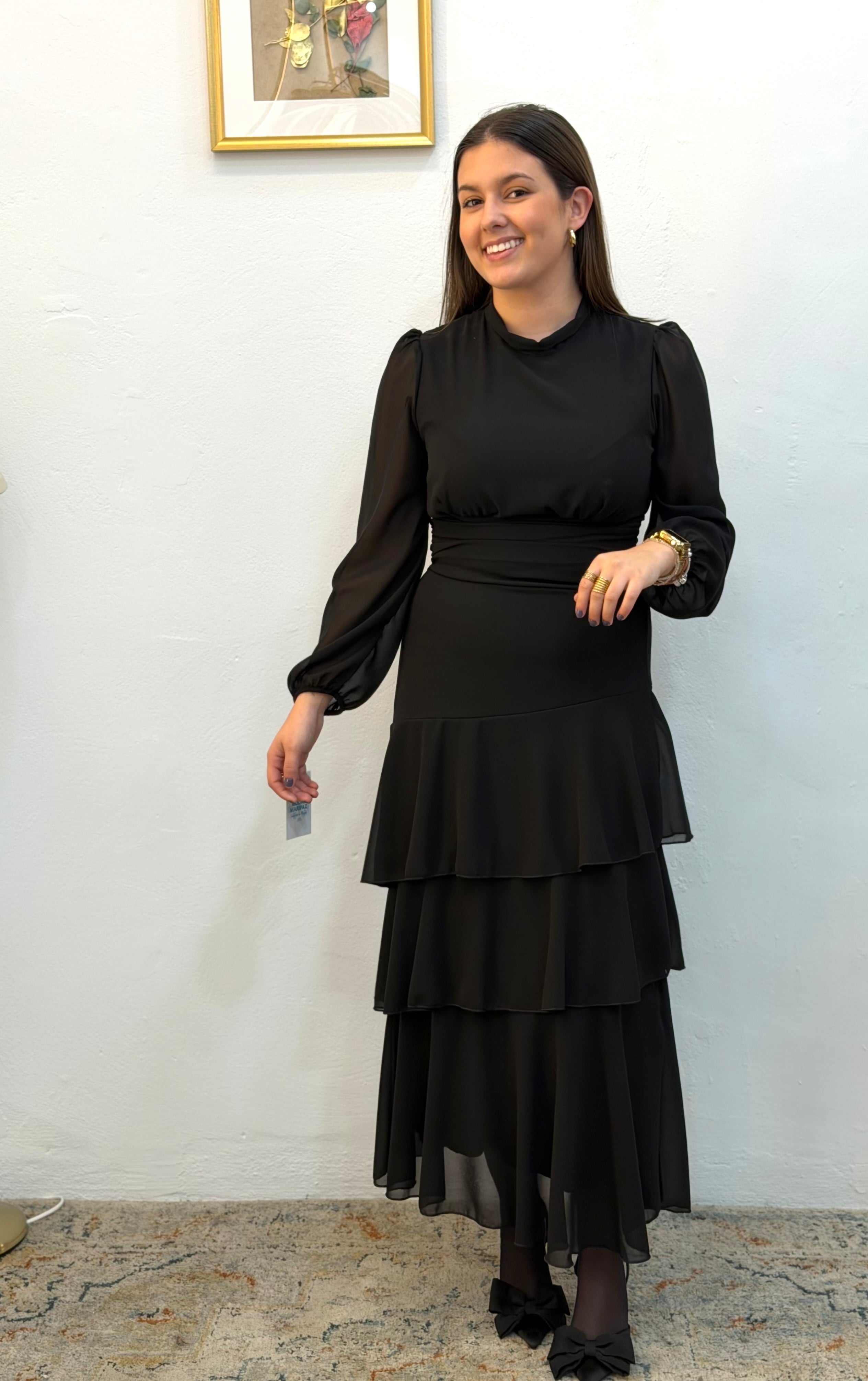 VESTIDO GASA LISO NEGRO