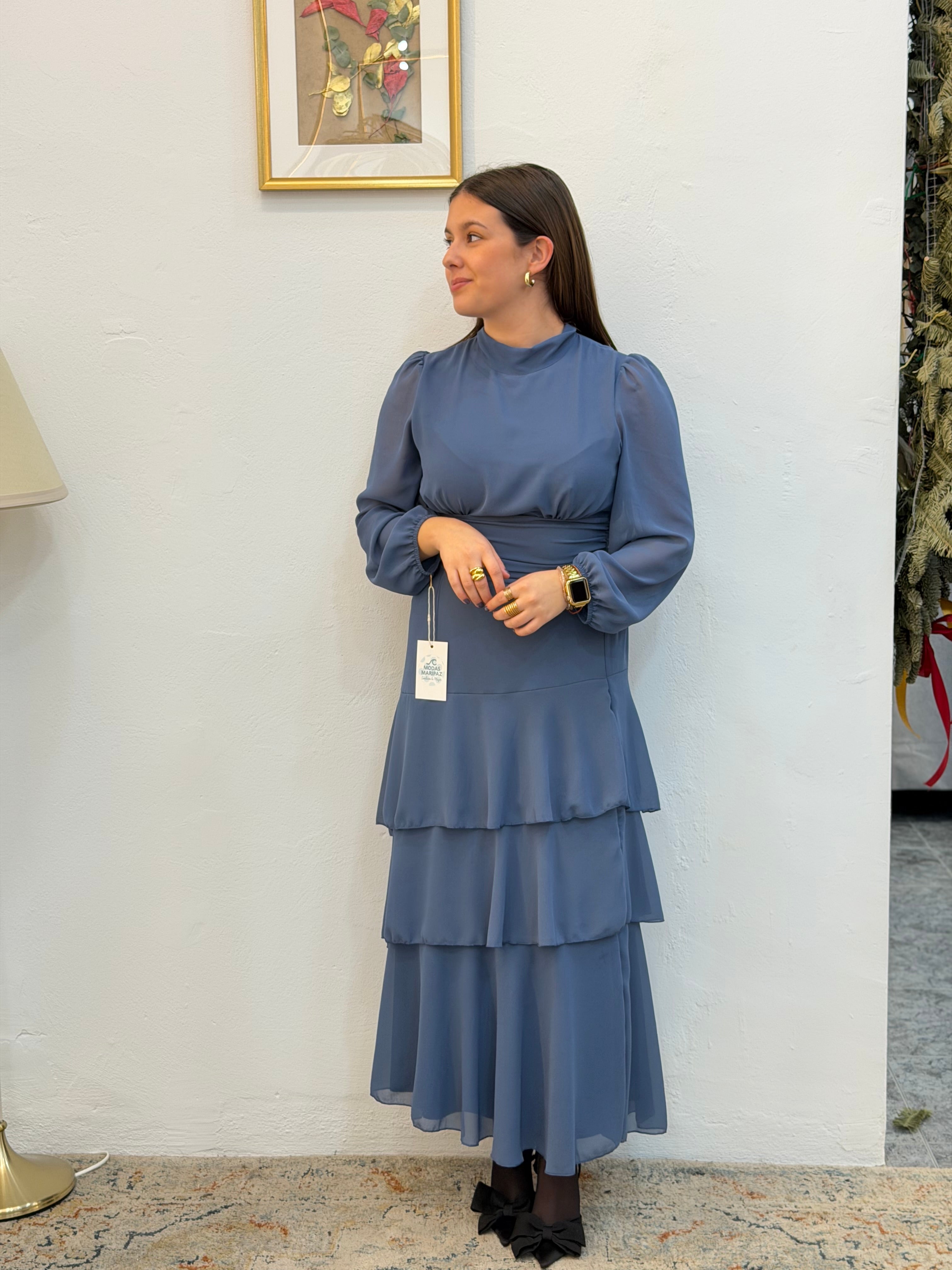 VESTIDO GASA AZUL DUCADO