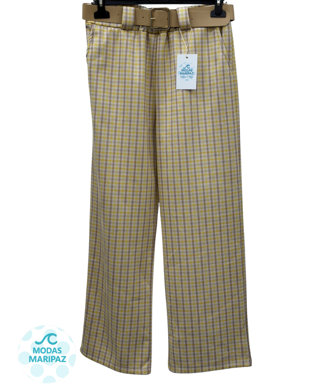 Pantalón Palazzo Cuadros Amarillo