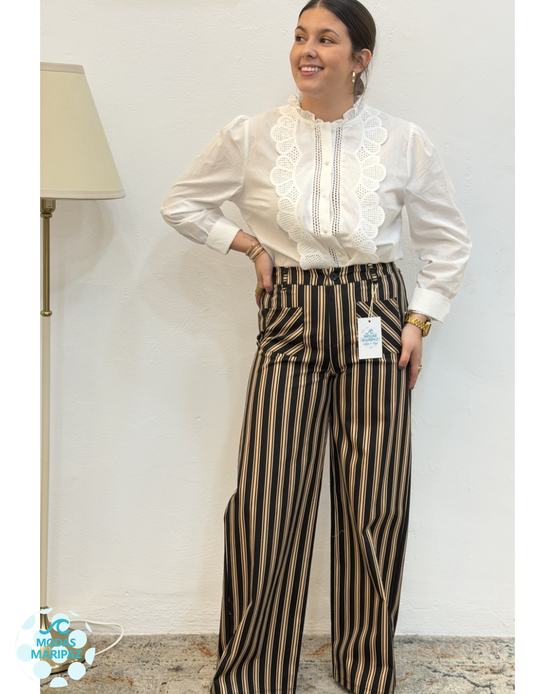 Pantalón de Rayas Recto NEGRO