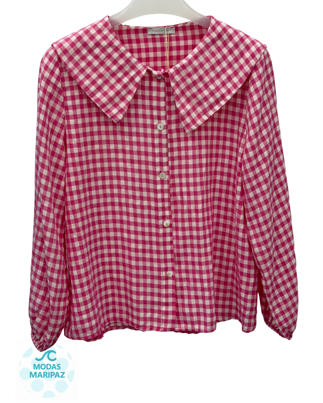 Blusas Vichy Cuello Fucsia