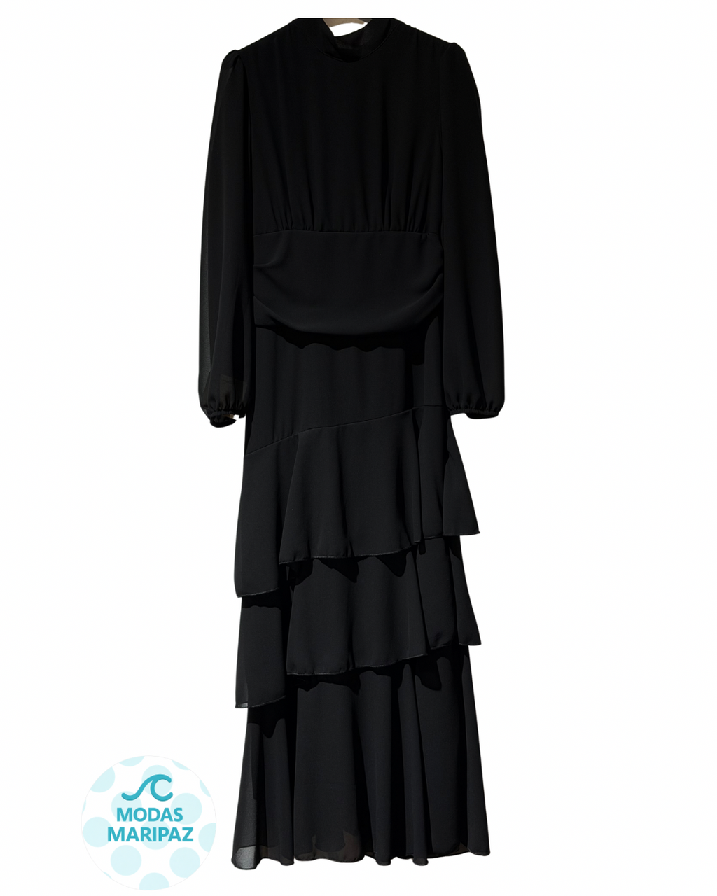 VESTIDO GASA LISO NEGRO