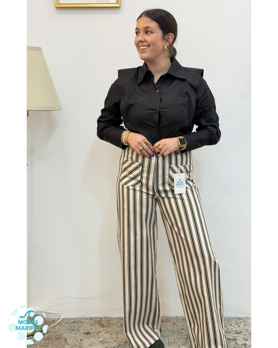 Pantalón de Rayas Recto BLANCO ROTO