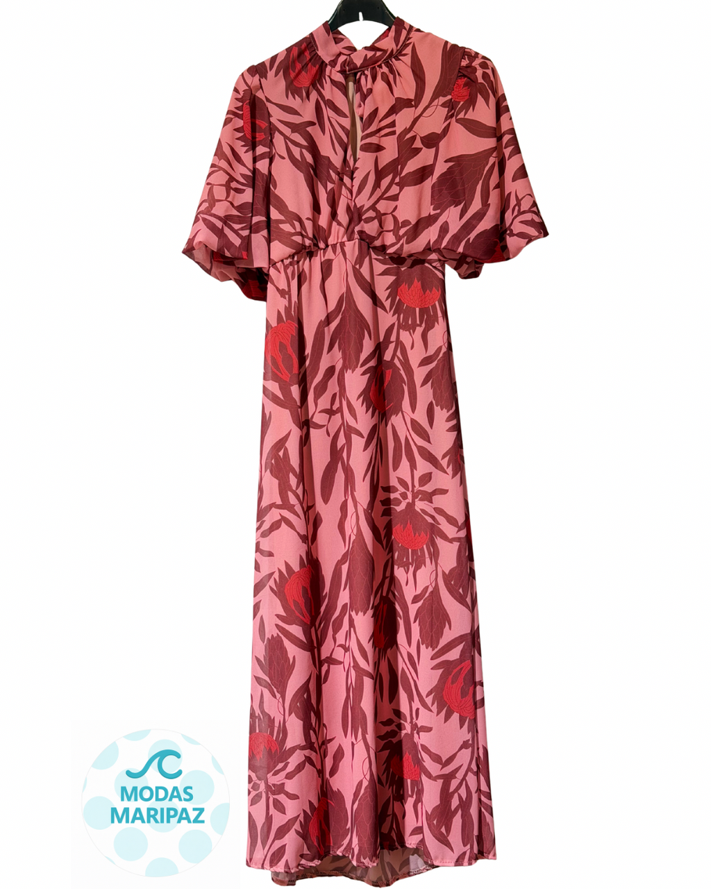 VESTIDO FLORAL MANGA CORTA ROSA