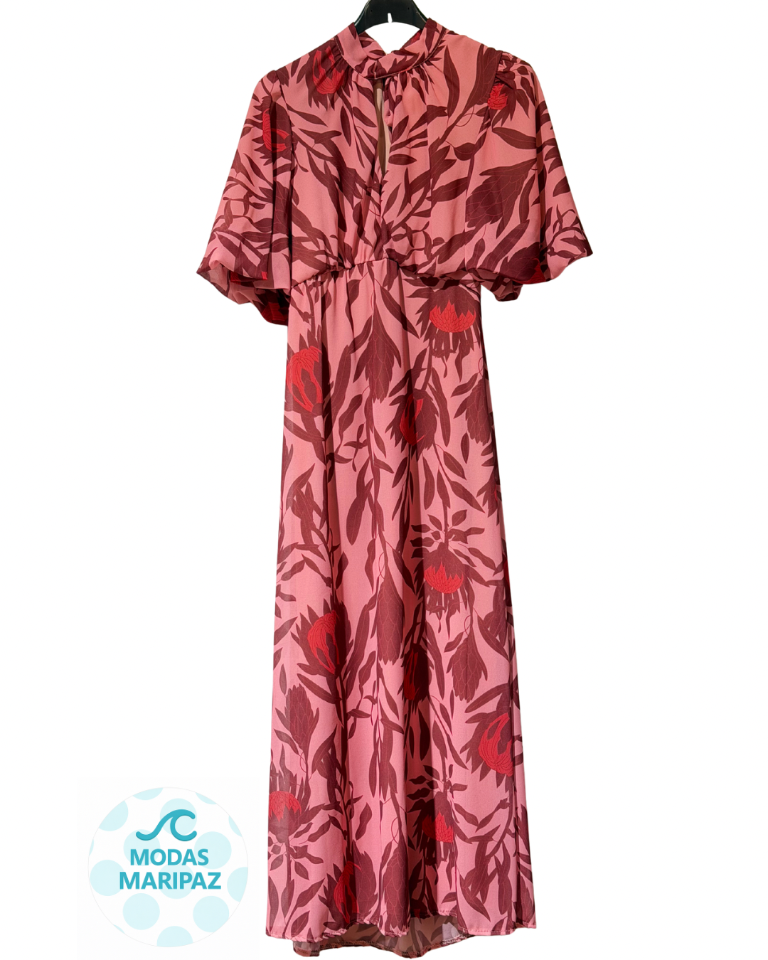VESTIDO FLORAL MANGA CORTA ROSA