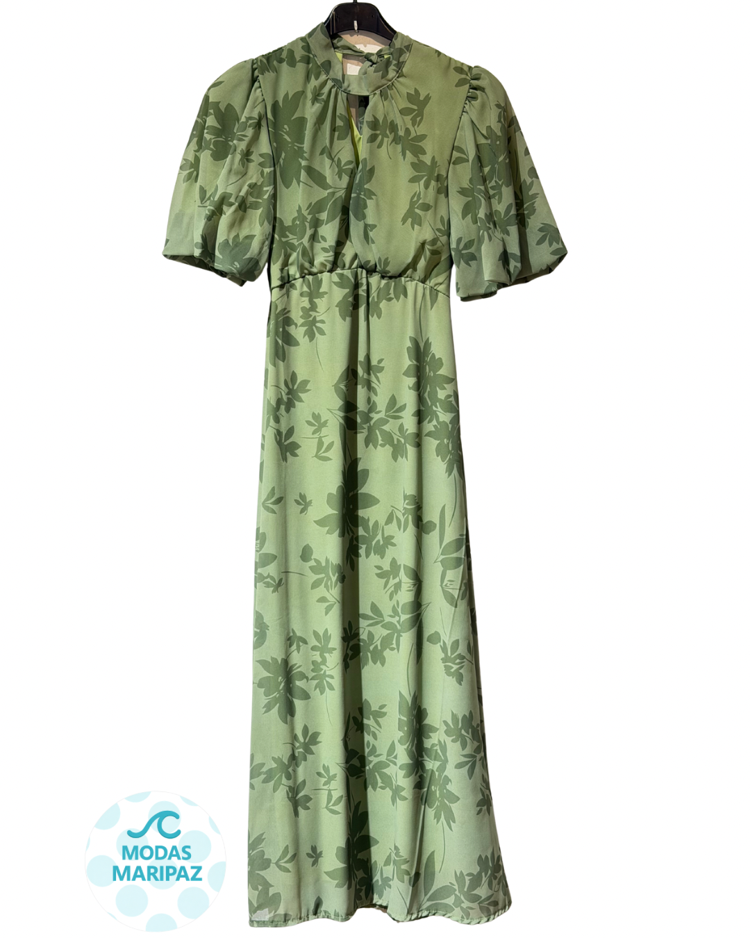 VESTIDO FLORAL MANGA CORTA VERDE