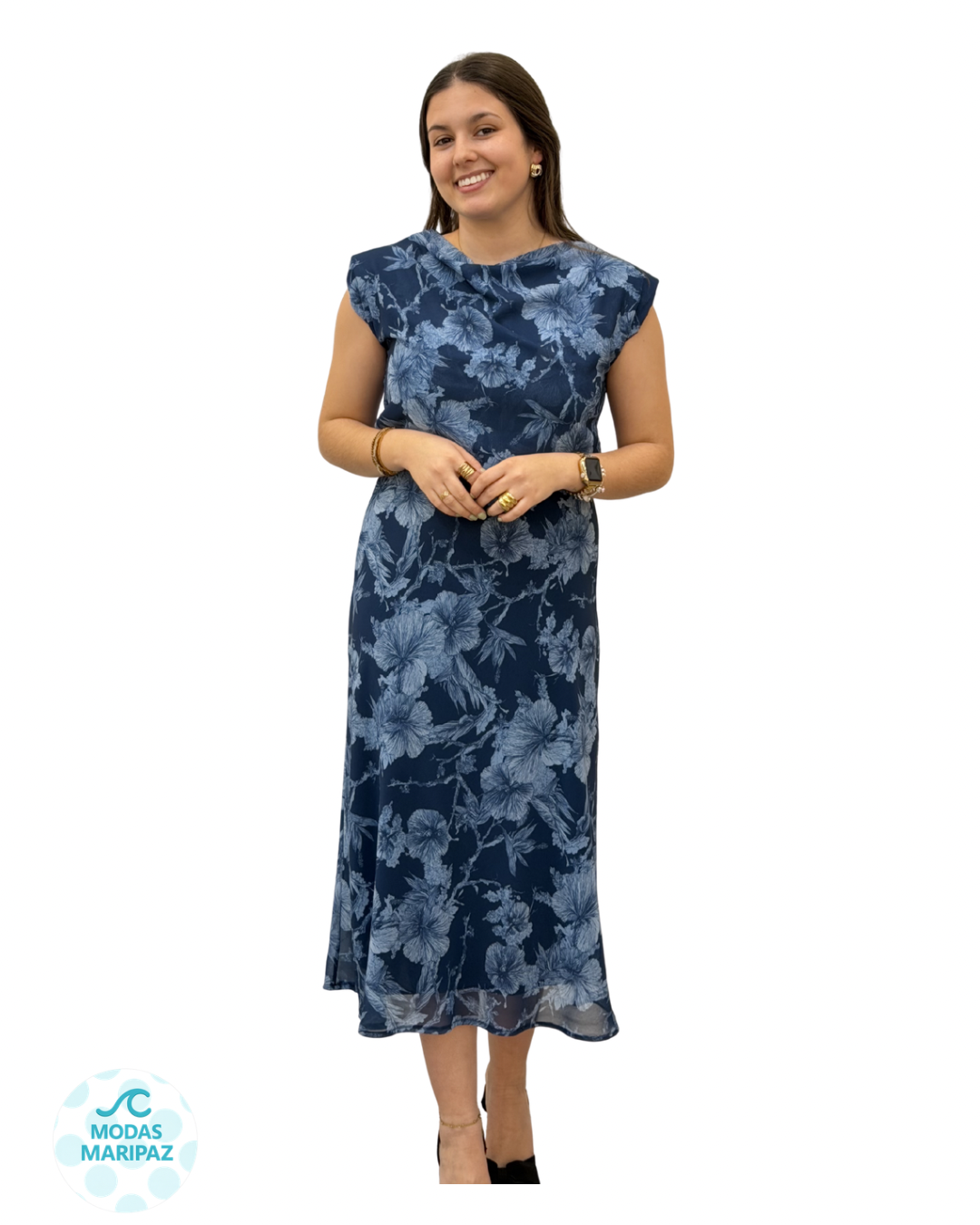 VESTIDO DE GASA FLORAL AZUL