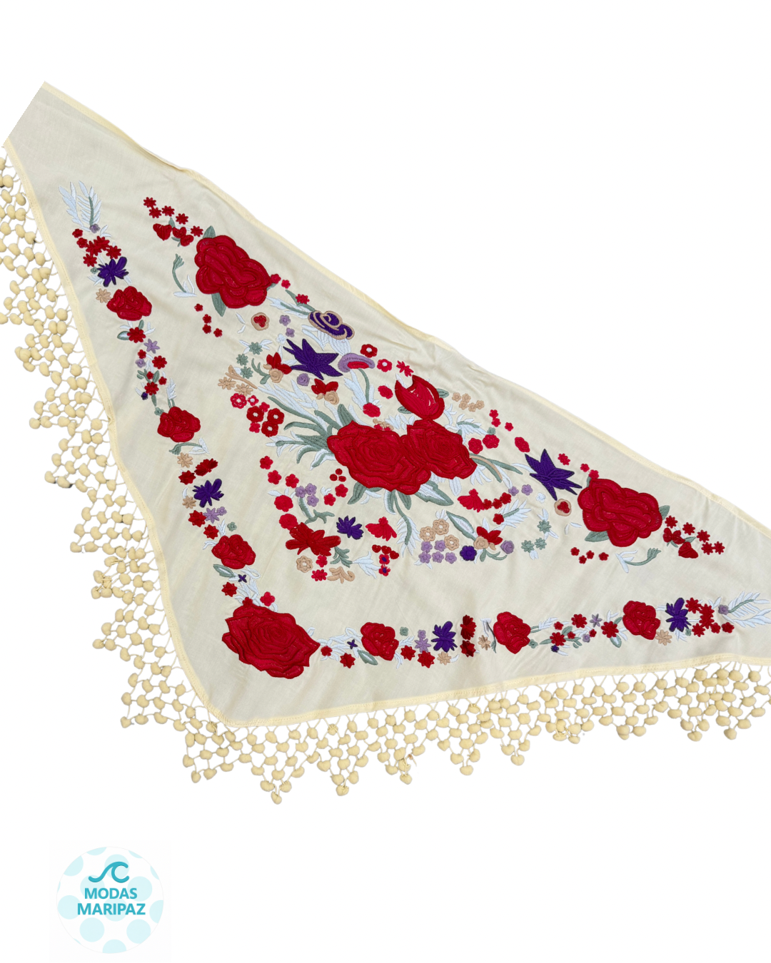 Mantones bordados beige con madroños