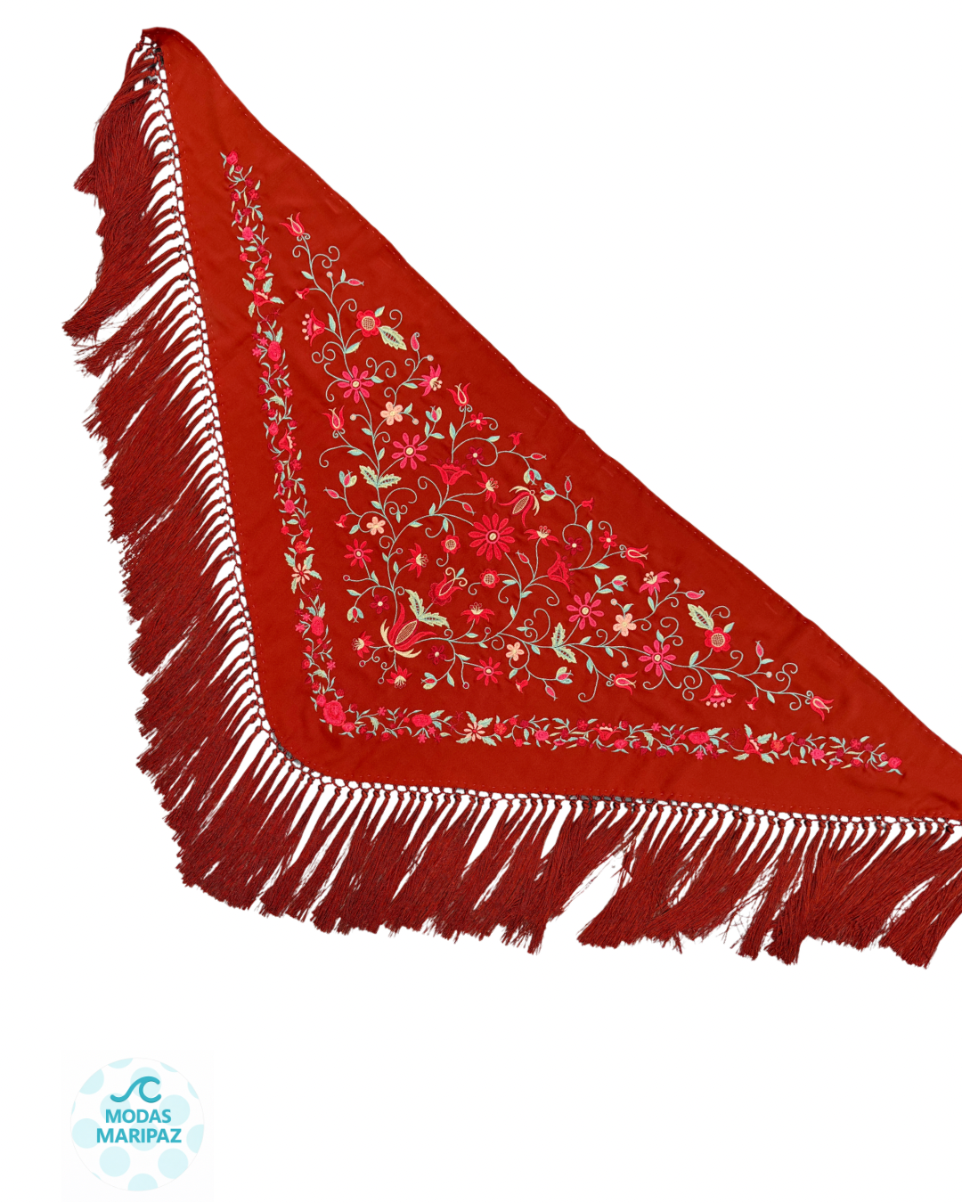 Mantón de flamenca bordado teja FERIA – Fleco corto (Adulto)
