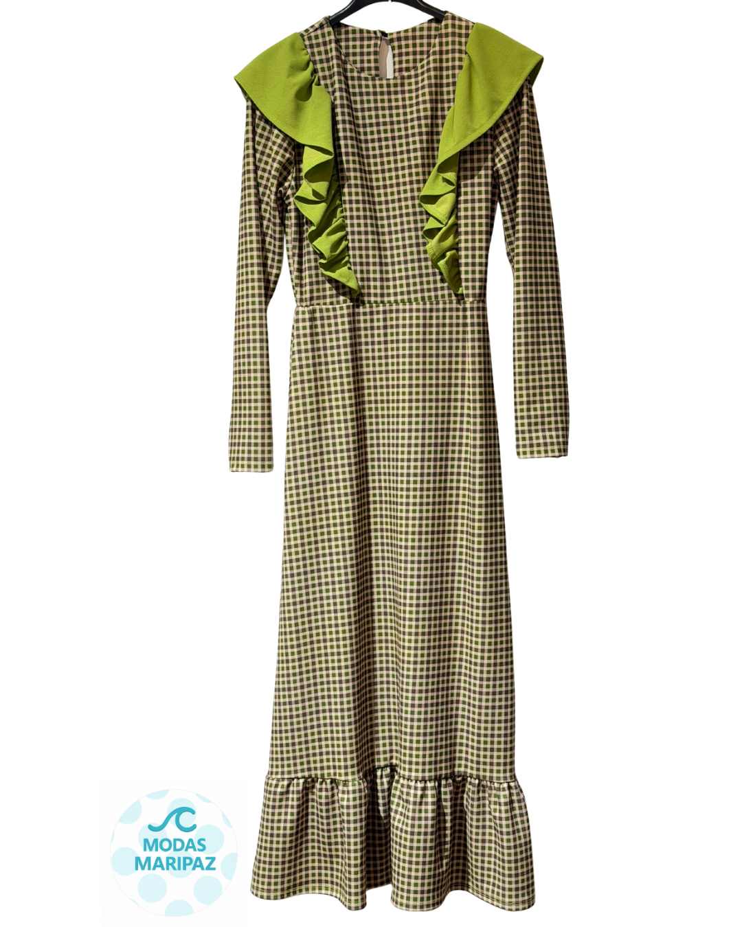 Vestido Vichy Volante Verde Lima