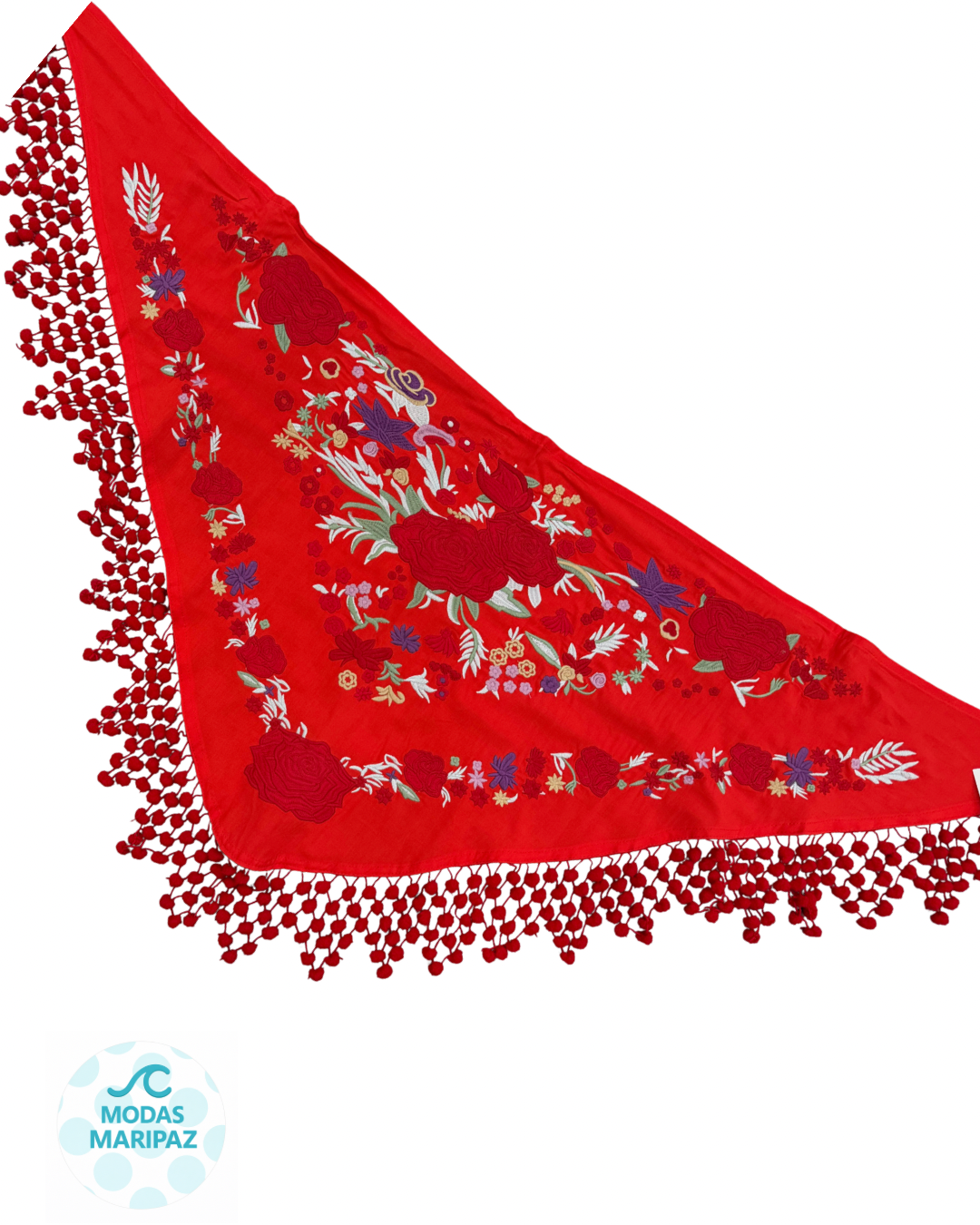 Mantones bordados rojo  con madroños