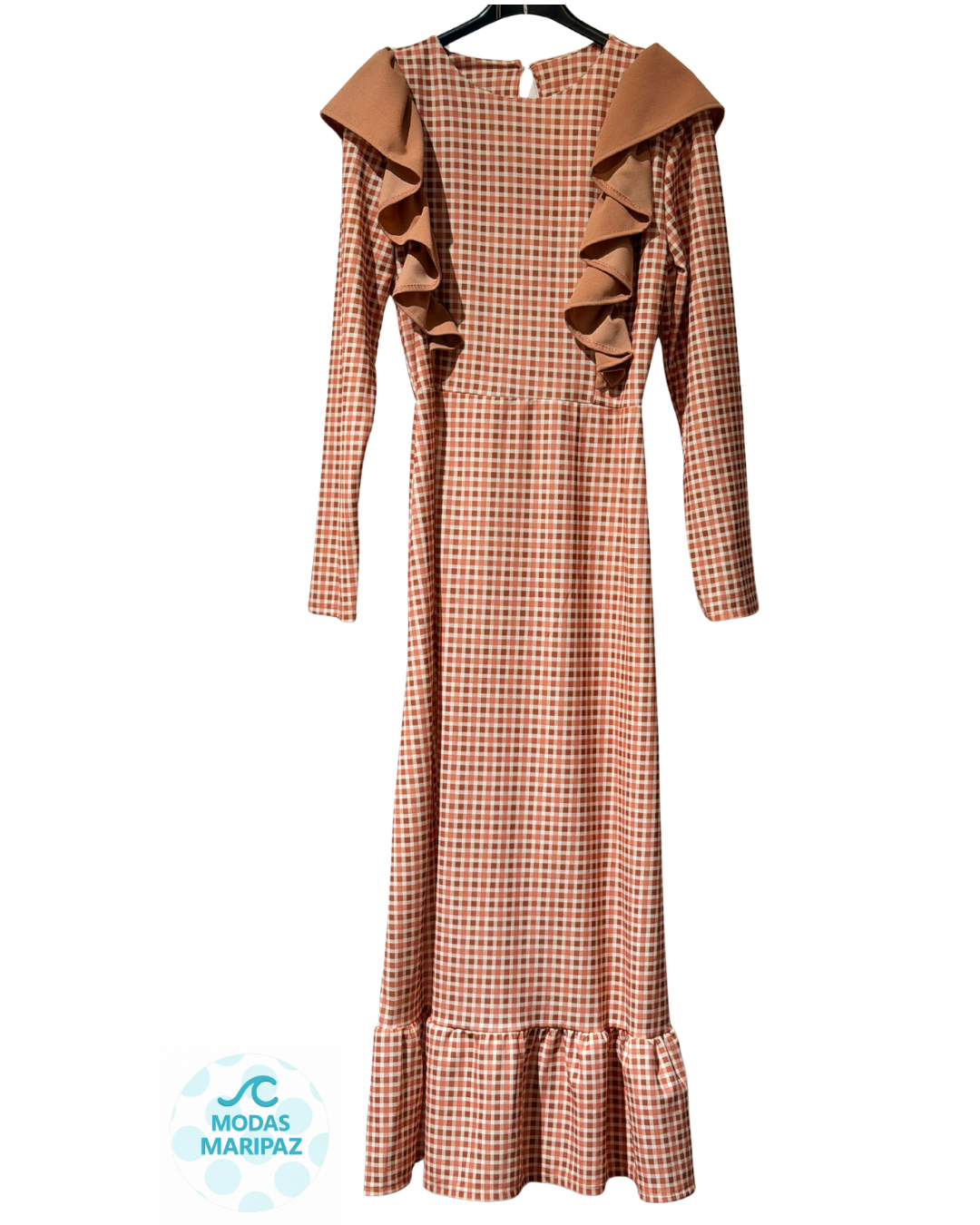 Vestido Vichy Volante Salmón