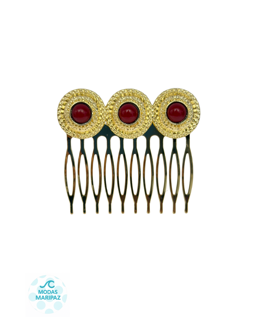 Peinecillo Moneda Dorada con Perla de Color Burdeos