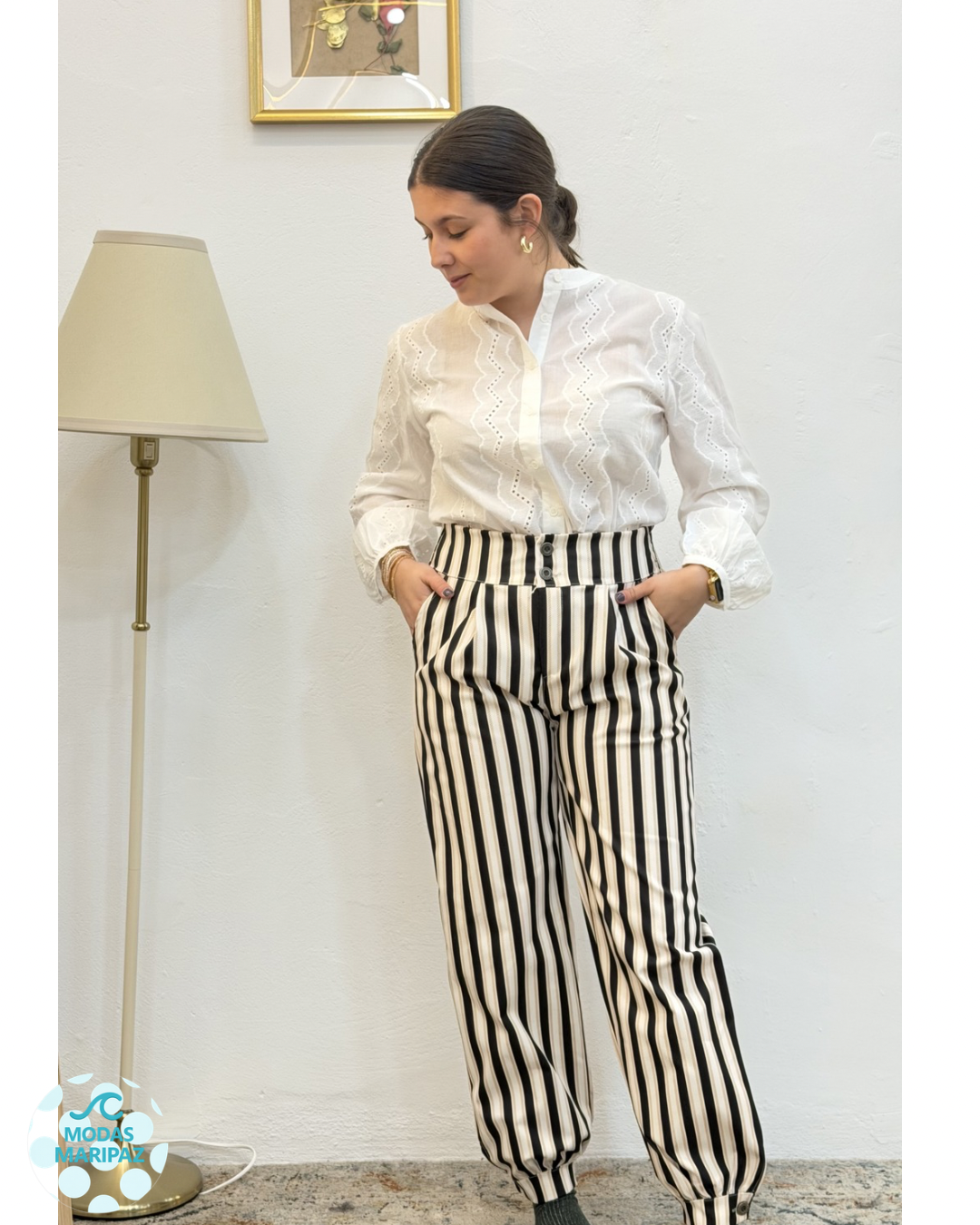 Pantalón de Rayas Tobillero NEGRO