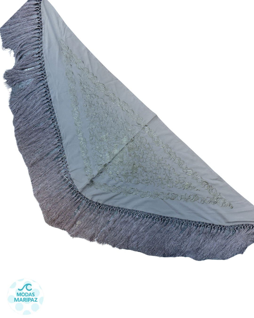 Mantón bordado SEVILLA GRIS ROSADO