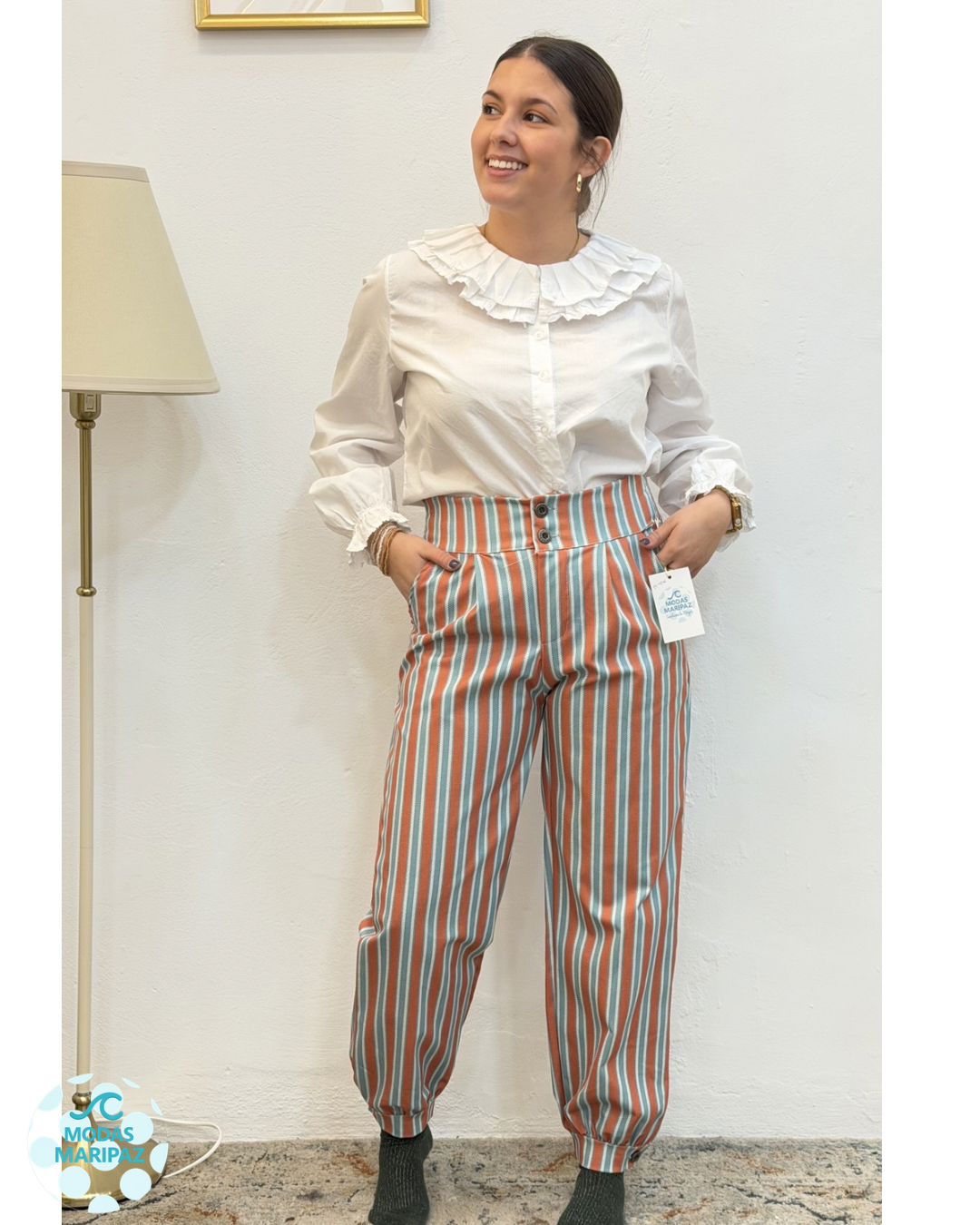 Pantalón de Rayas Tobillero SALMÓN