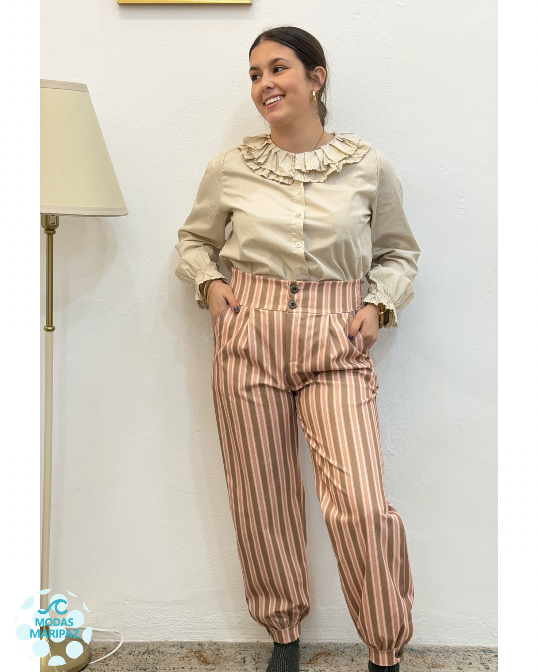 Pantalón de Rayas Tobillero ROSA