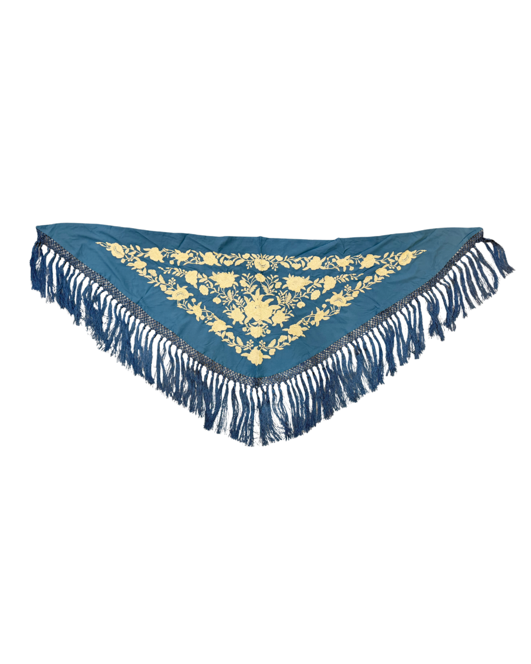 Mantón azul ducado bordado en marfil