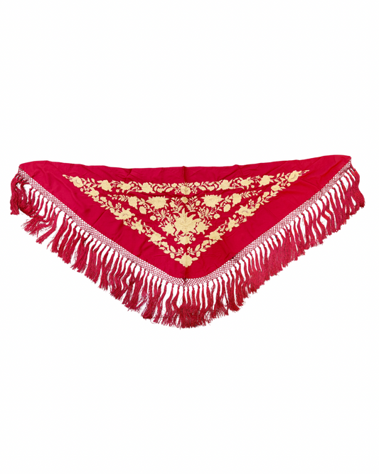 Mantón rosa bordado en marfil