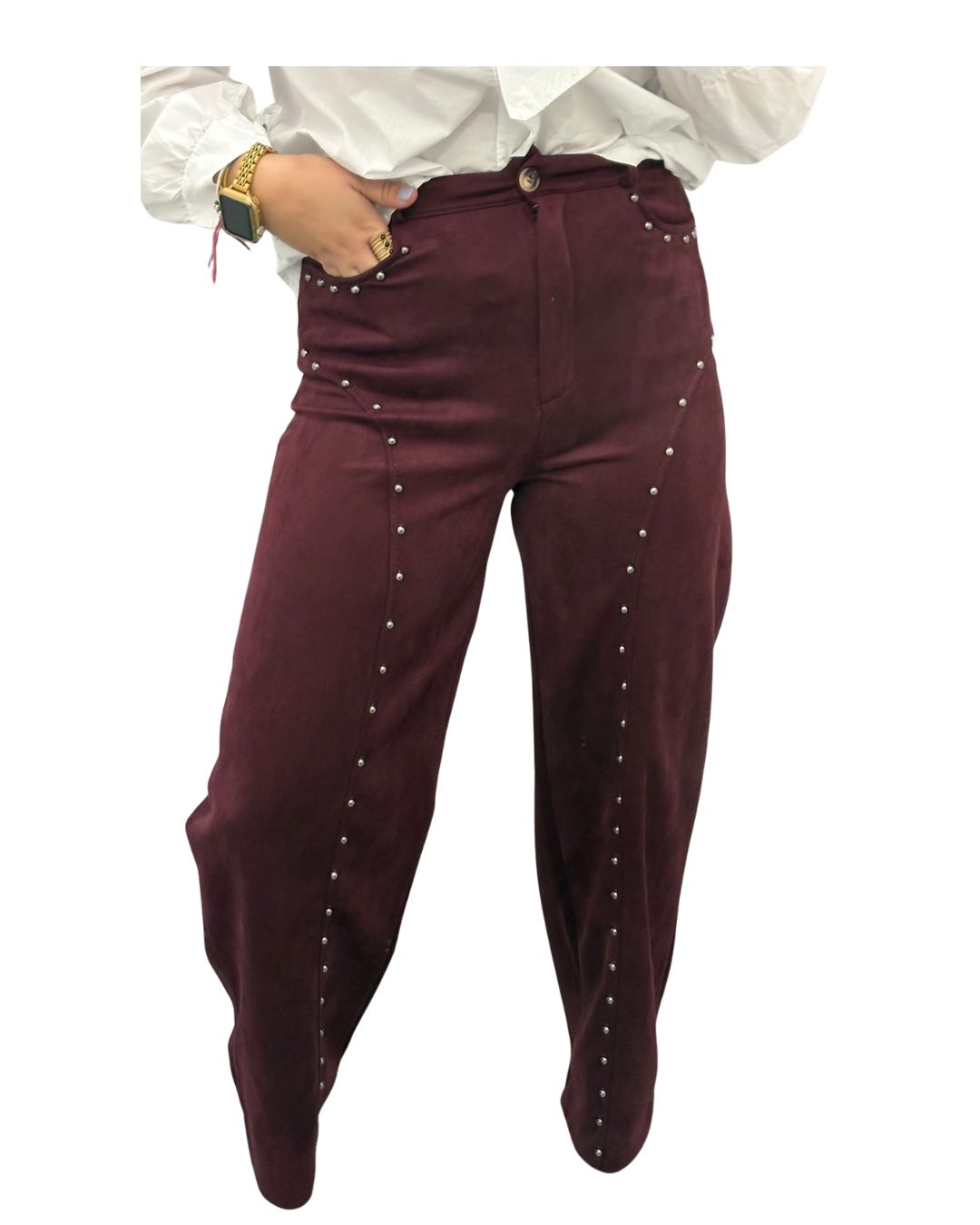 Pantalón antelina burdeos
