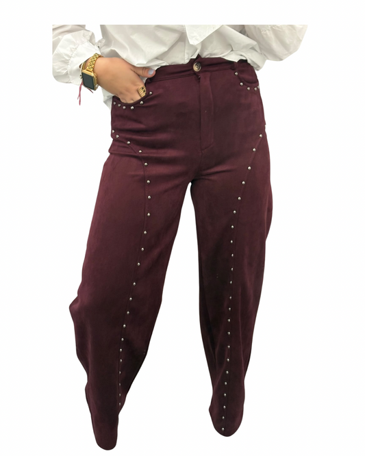 Pantalón antelina burdeos